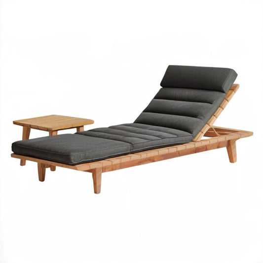 Leżak ogrodowy z regulowanym oparciem, materacem i stolikiem z litego drewna tekowego, naturalny brąz/ciemnoszary, 200 x 65 cm